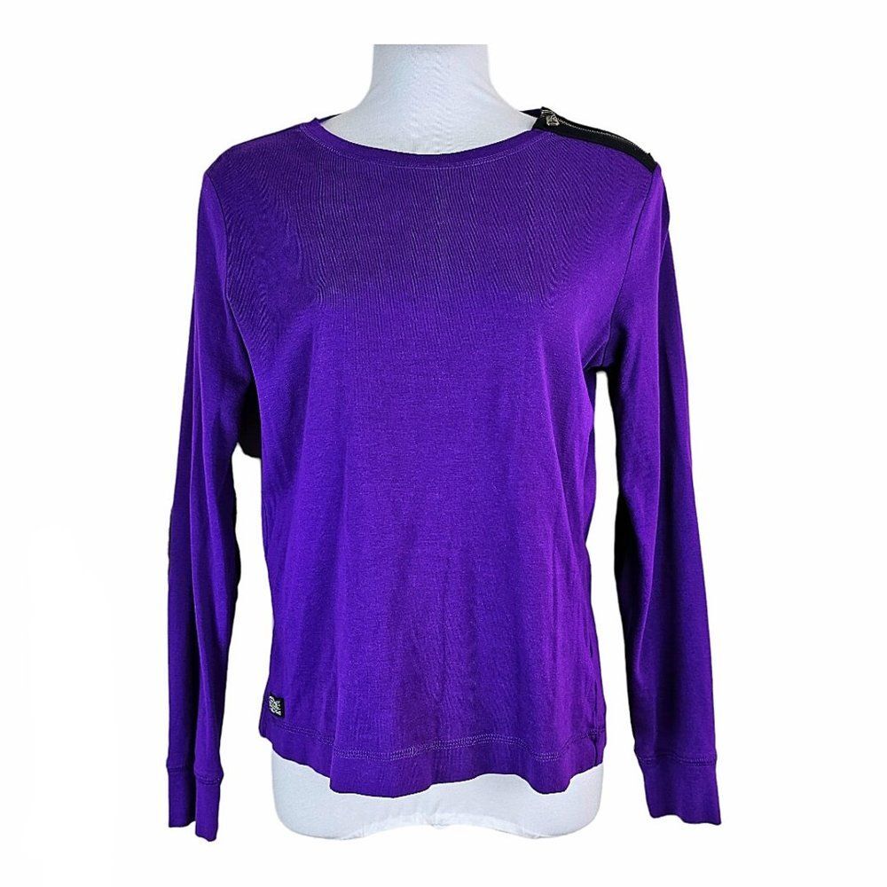 Ralph Lauren Elbow Patch Shoulder-Zip Boatneck Top Size L